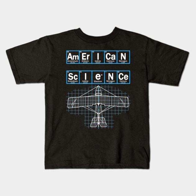 American science plane blueprint chemistry elements Kids T-Shirt by Context